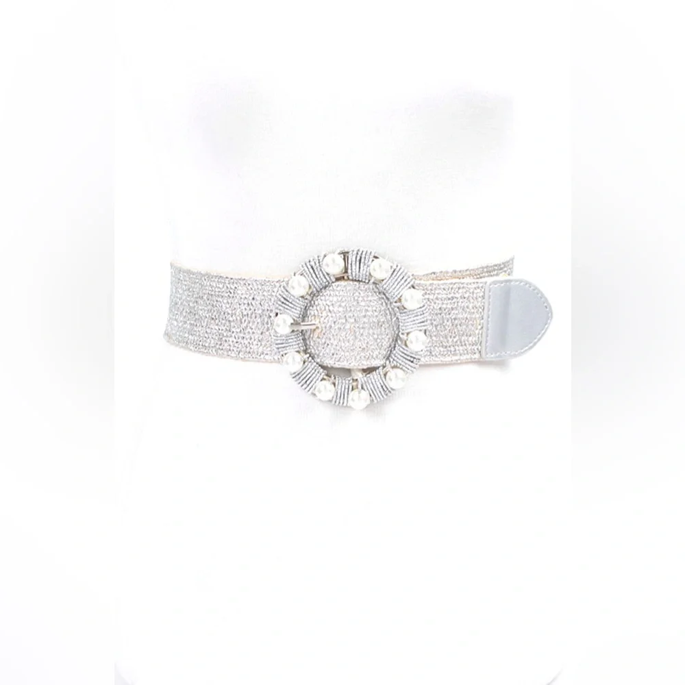 Plus Size Gold or Silver Metallic Straw Statement Belt